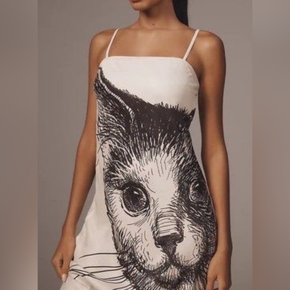 NWOT Anthropologie Conditions Apply Chloe Cat Print Maxi Slip Dress - Picture 2 of 6